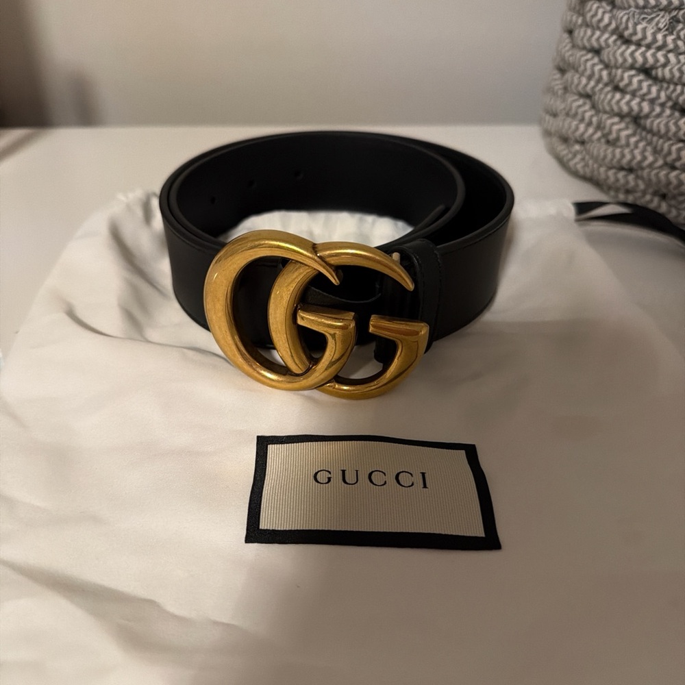 Gucci Black Belt with Golden GG Emblem